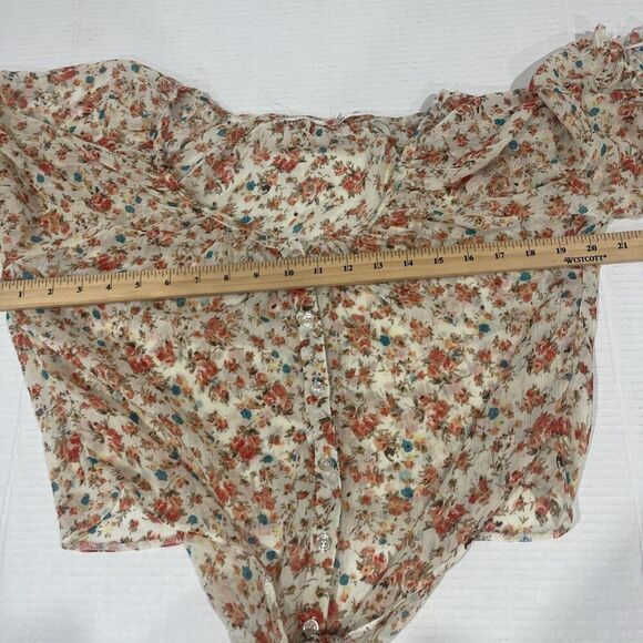 Poetry Large Sheer Ditsy Floral Tie Front Cropped Blouse Dainty Cottage Core - Picture 6 of 10